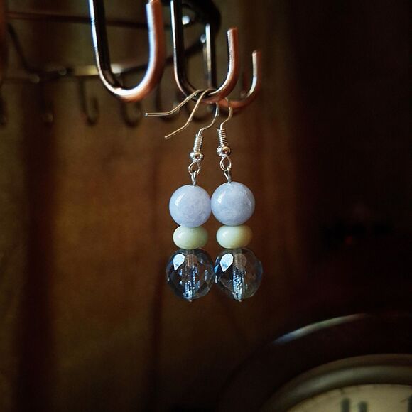 Pastel Aquamarine, Amazonite & Pale Blue Glass Drop Earrings, Fairycore Dangles - Picture 9 of 11
